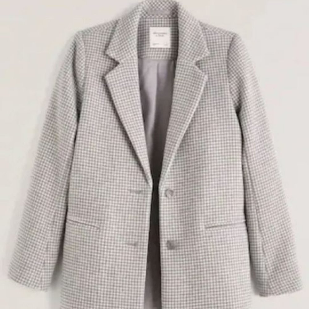 Abercrombie wool grey houndstooth coat